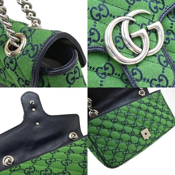 GUCCI GG Pattern Marmont Chain Shoulder Bag Canvas Leather Green SHW - Picture 8 of 16